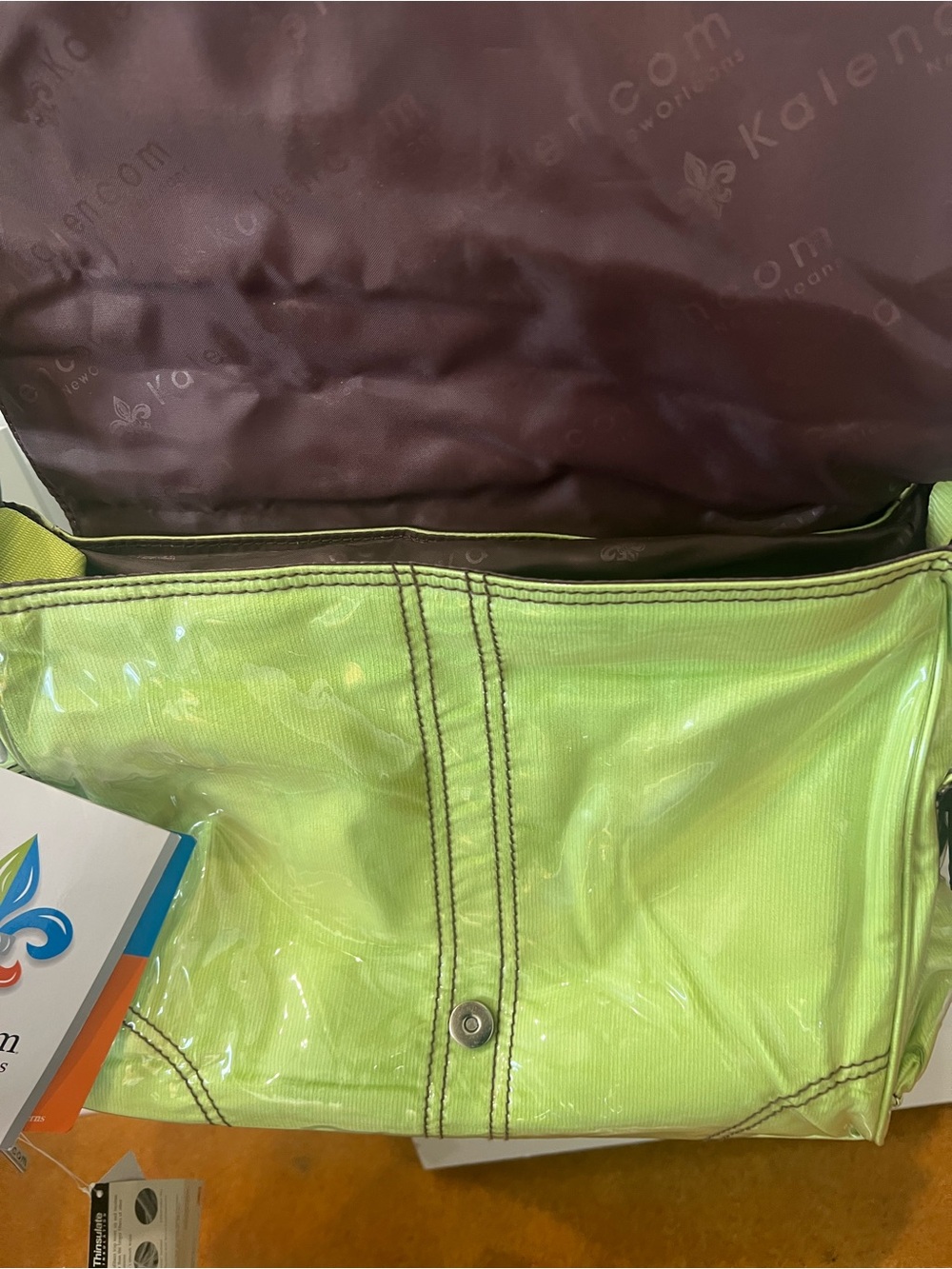 Shiny Lime Green lamenant Luxury  Diaper Bag with Buckle - Picture 5 of 9